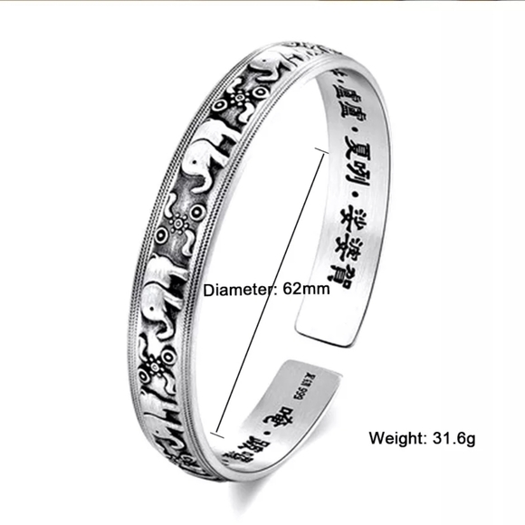Unisex Engraved Elephant Bracelet 999 Pure Silver Cuff - Picture 13 of 14
